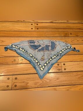 Wensli 100% Silk Chain-Print Vintage Equestrian style Scarf blue and pink